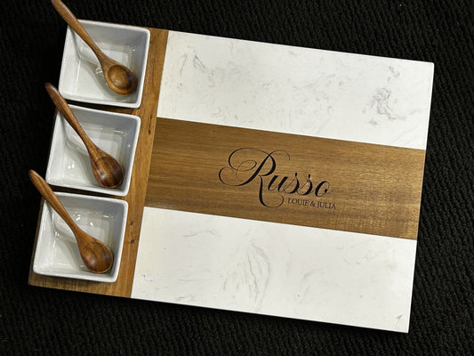 Marble and wood engraved serving board